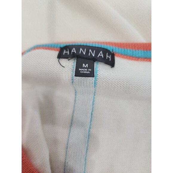 Hannah Sweater Ivory Colorful Trim Lightweight Long Sleeve Soft Women's Medium - Picture 7 of 8